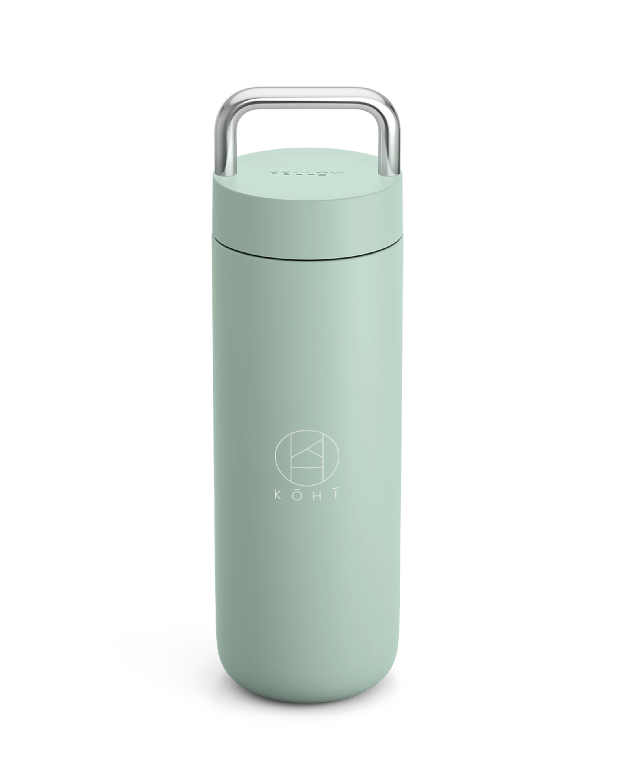 Mint chip cylindrical tumbler with a silver handle, featuring the brand 'KOHI'.