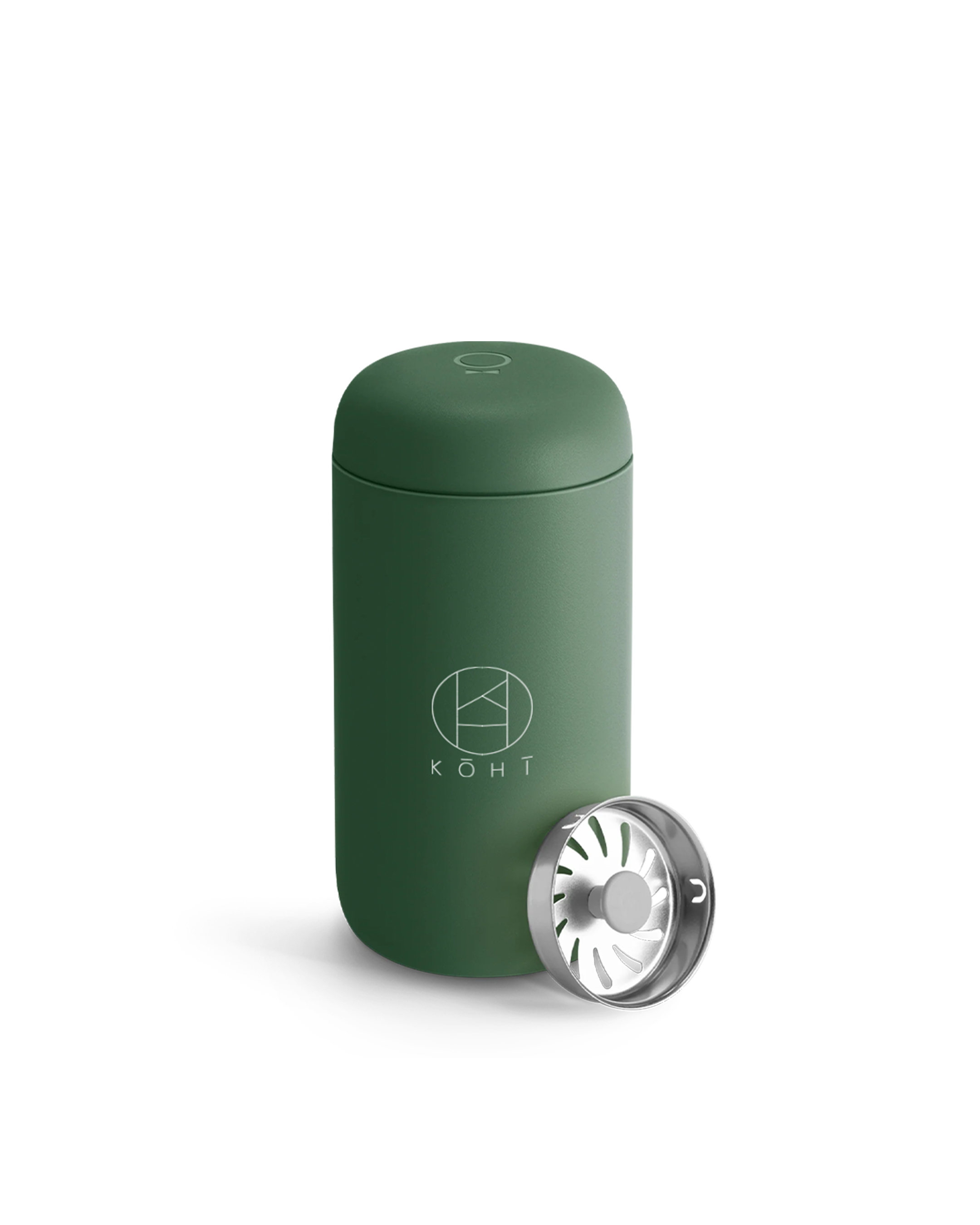 Cargo Green cylindrical tumbler with a silver Splash Guard, featuring the brand 'KOHI'.