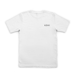 White t-shirt with 'KOHI' logo on a white background