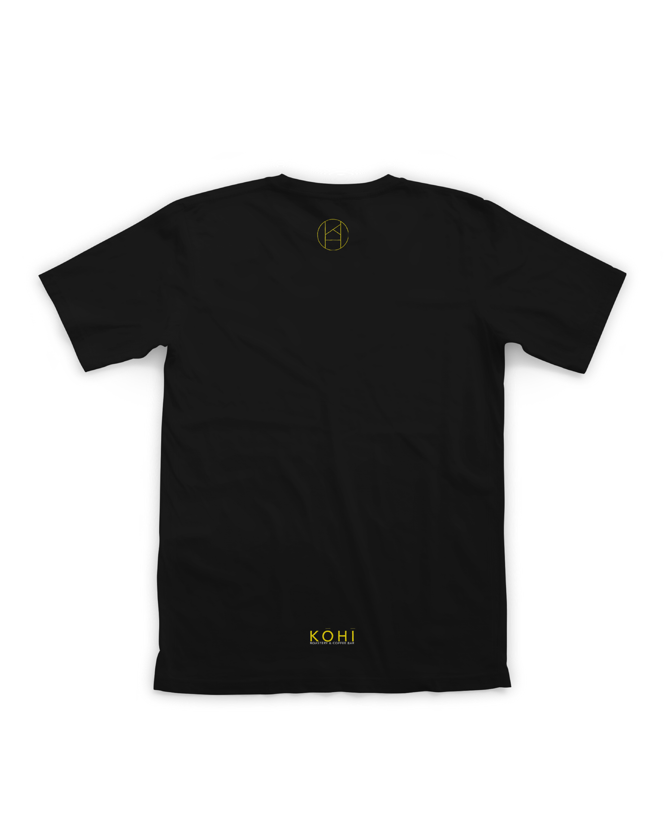 Black t-shirt with 'KOH!' branding on a white background
