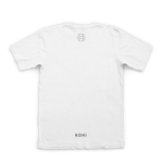 White t-shirt with 'KOH!' branding on a white background