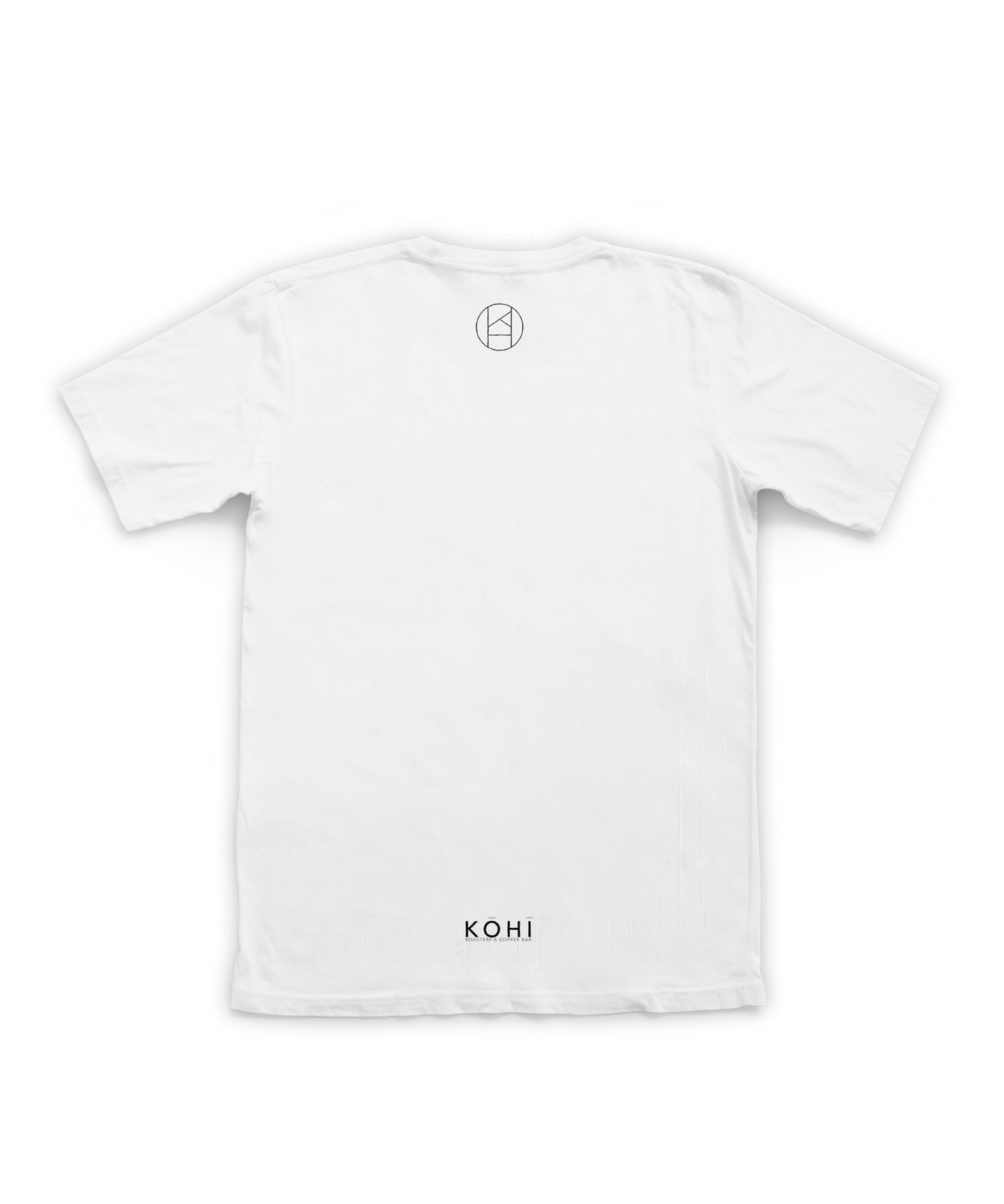 White t-shirt with 'KOH!' branding on a white background