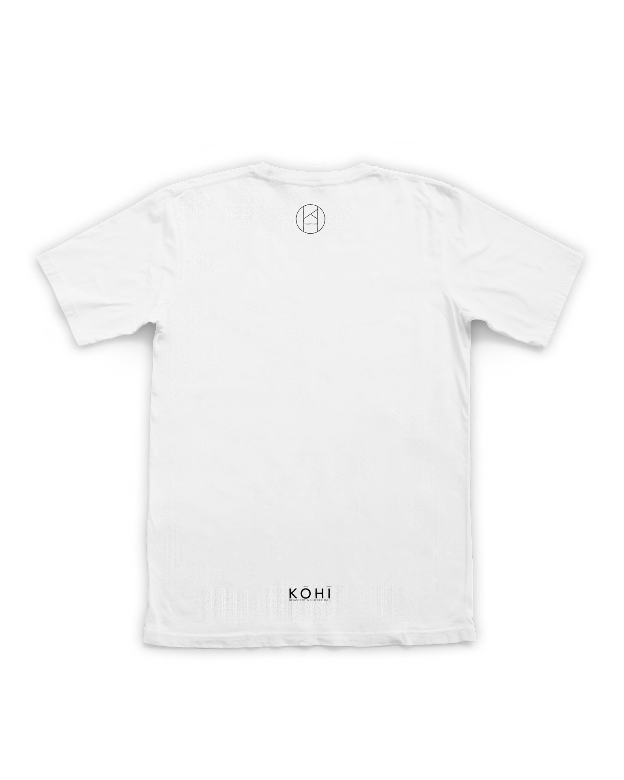 White t-shirt with 'KOH!' branding on a white background
